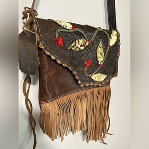 Loriano Tolaini Handmade Leather Boho Bag with Fringe and Embellishments